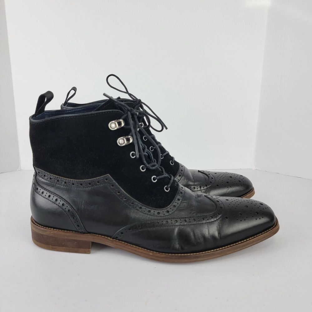 Stacy Adams Malone Boot Mens 10.5M Black Excellent Wingtip Brogue Leather Suede